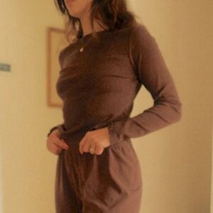 ALL THE BABIES Brown Long Sleeve Top and Short Bottom Set - Organic Cotton